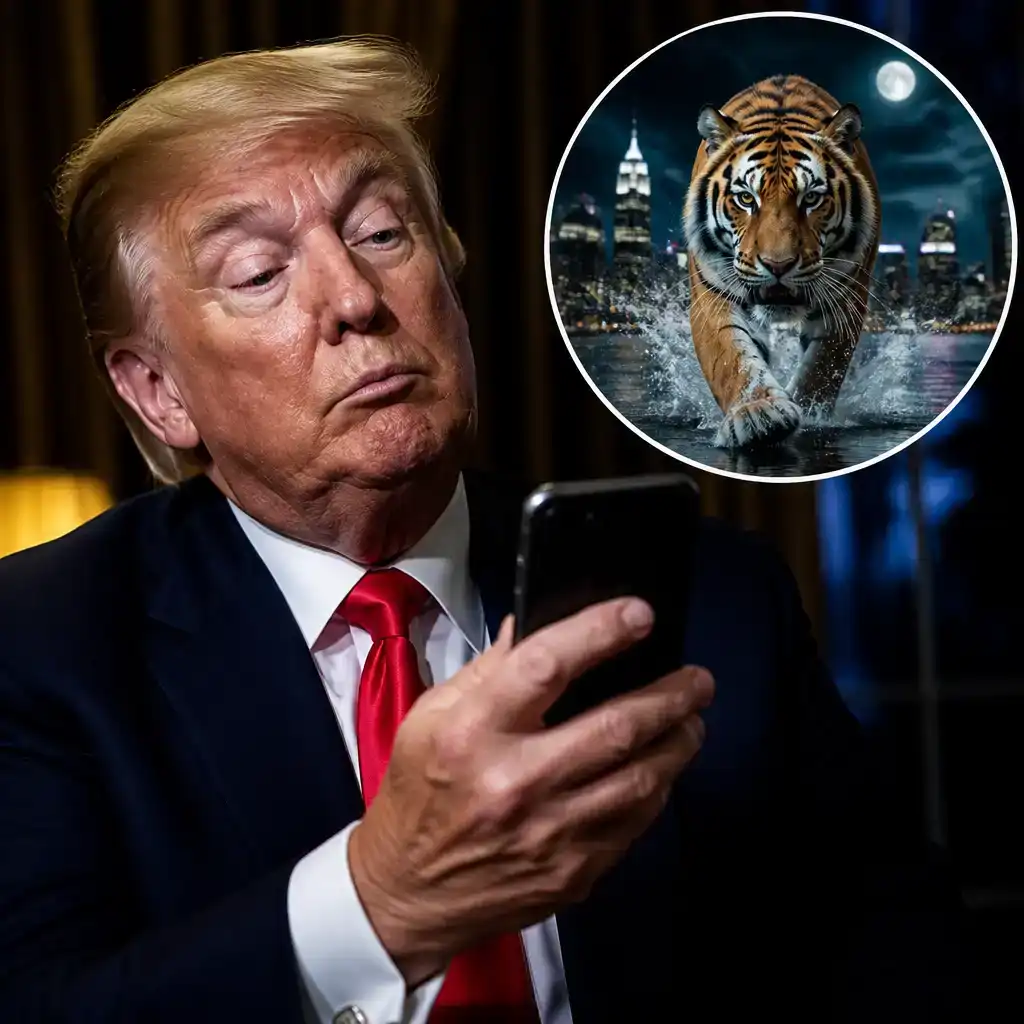 Trump Posts Bizarre AI Tiger Video at Night, Leaving Internet Baffled