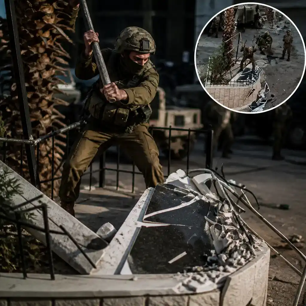 Israeli Soldier Smashes Nablus Memorial