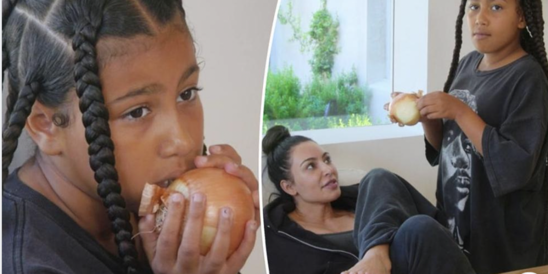 Fans Freak Out over Kim Kardashian’s Daughter North West Eating Unpeeled, Raw Onion Like an Apple