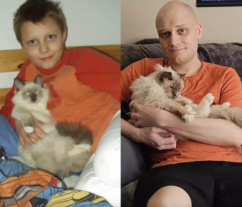 Man Recreates Childhood Photo of Him and His Cat Before Putting Him Down