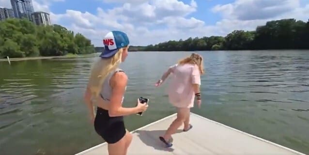 Influencer Dares Woman Who Can’t Swim to Jump In Lake Before Running Away and Laughing
